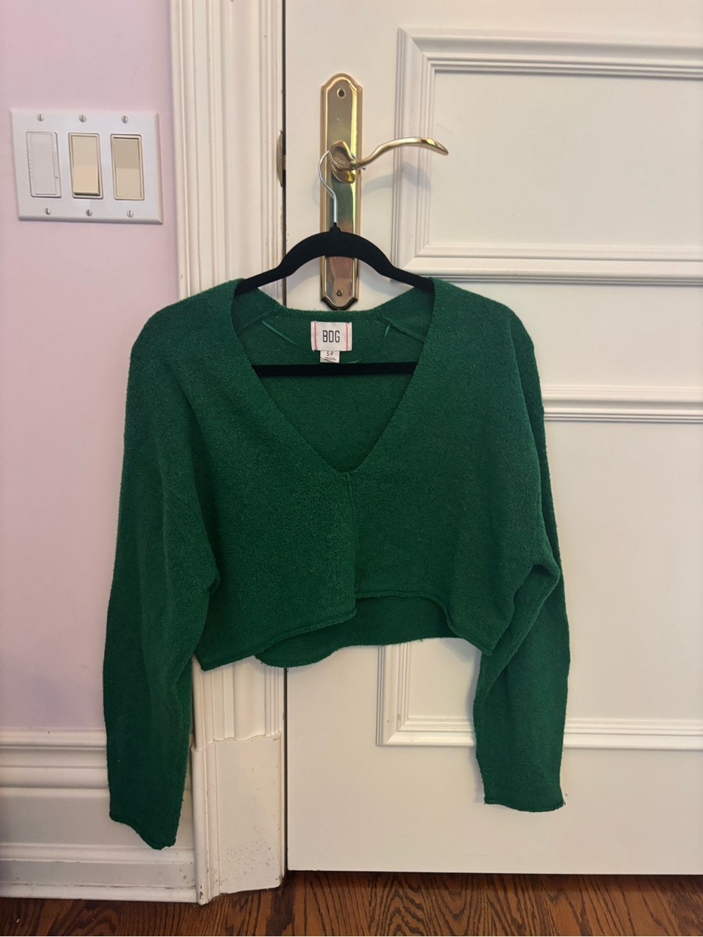 BDG Forest Green V-Neck Cropped Sweater
